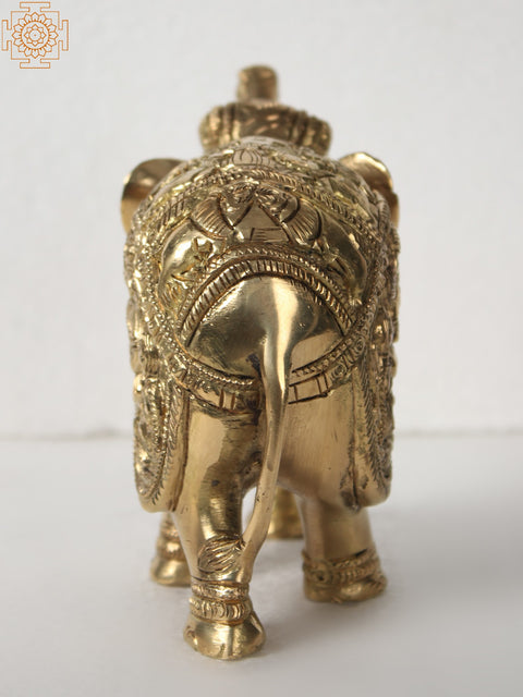 5" Brass Elephant with Lord Ganesha Design