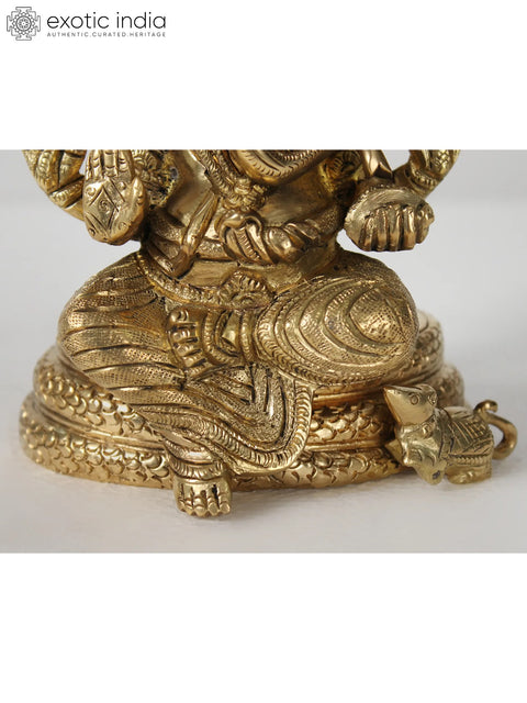 7" Brass Lord Ganesha Seated on Sheshnag