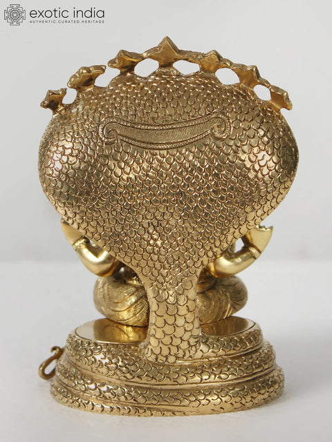 7" Brass Lord Ganesha Seated on Sheshnag
