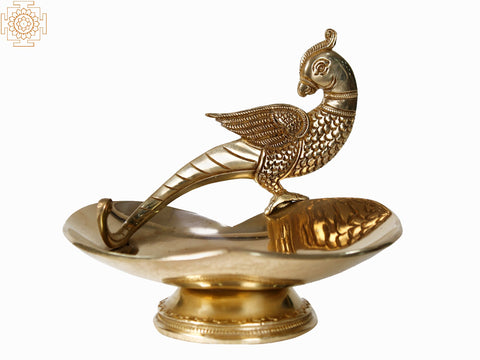 7" Parrot Design Heart Shaped Tray in Brass