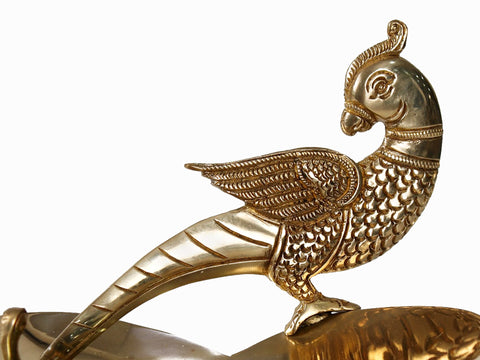 7" Parrot Design Heart Shaped Tray in Brass