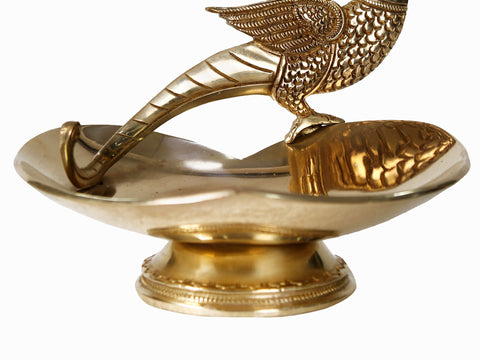7" Parrot Design Heart Shaped Tray in Brass