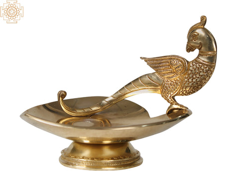 7" Parrot Design Heart Shaped Tray in Brass