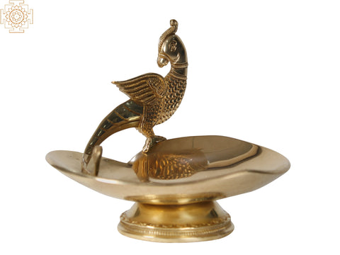 7" Parrot Design Heart Shaped Tray in Brass