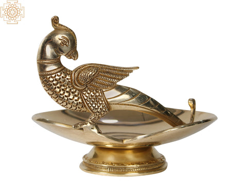 7" Parrot Design Heart Shaped Tray in Brass