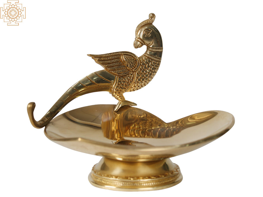 8" Brass Heart Shaped Tray with Parrot Motif Home Decor