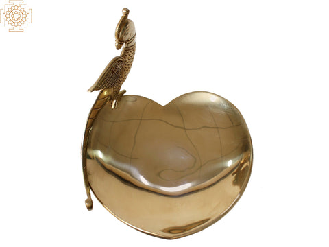 8" Brass Heart Shaped Tray with Parrot