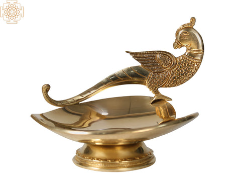 8" Brass Heart Shaped Tray with Parrot