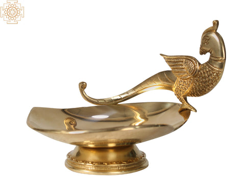 8" Brass Heart Shaped Tray with Parrot