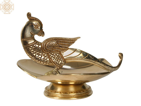 8" Brass Heart Shaped Tray with Parrot