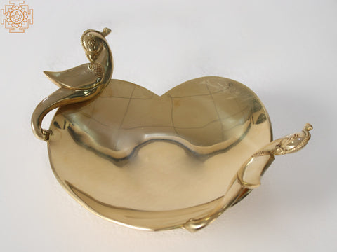 9" Brass Double Parrot Heart Shaped Tray