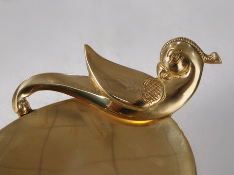 9" Brass Double Parrot Heart Shaped Tray