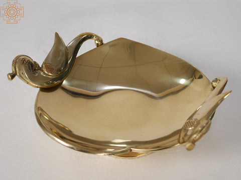 9" Brass Double Parrot Heart Shaped Tray