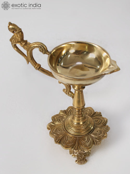 8" Brass Handheld Diya Lamp for Pooja