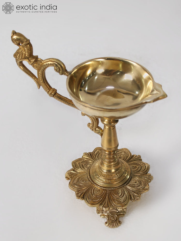 8" Brass Handheld Diya Lamp for Pooja