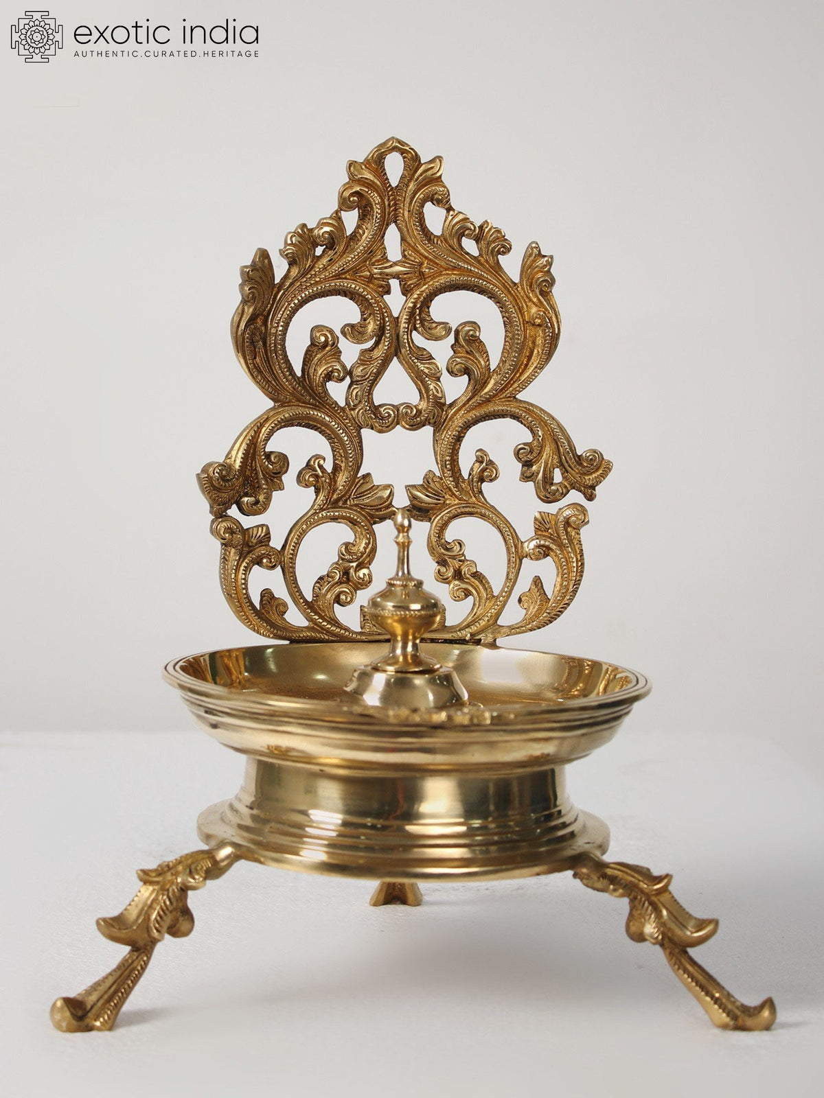 13" Brass Deepak Lamp with Jali Work for Pooja