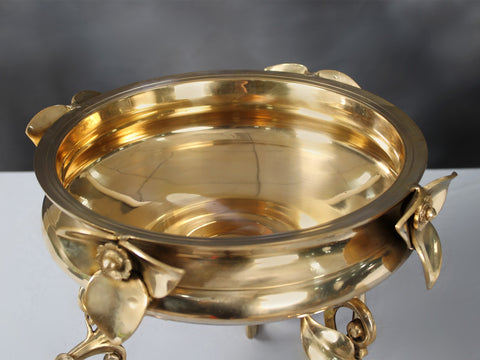 15" Brass Leaf Design Urli with Stand