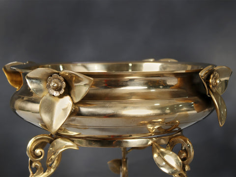 15" Brass Leaf Design Urli with Stand