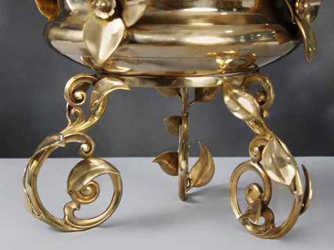 15" Brass Leaf Design Urli with Stand