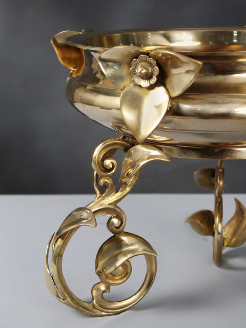 15" Brass Leaf Design Urli with Stand