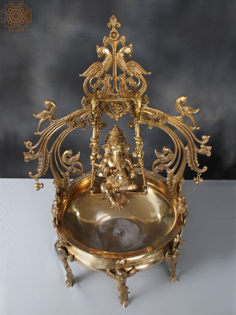 29" Swing Lord Ganesha Urli with Peacock Design