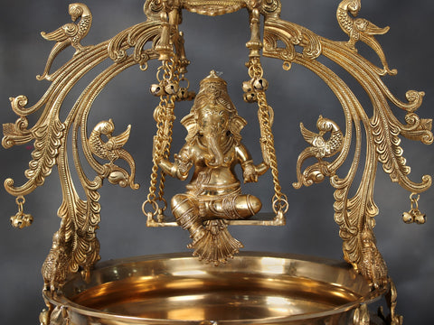 29" Swing Lord Ganesha Urli with Peacock Design