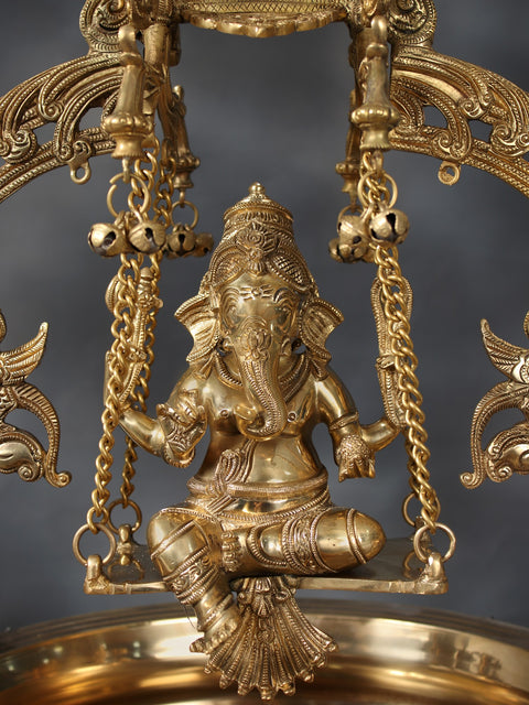 29" Swing Lord Ganesha Urli with Peacock Design
