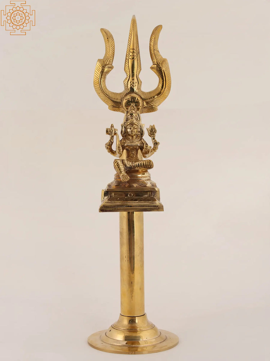 16" Brass Goddess Mariamman on Trishul Stand Statue