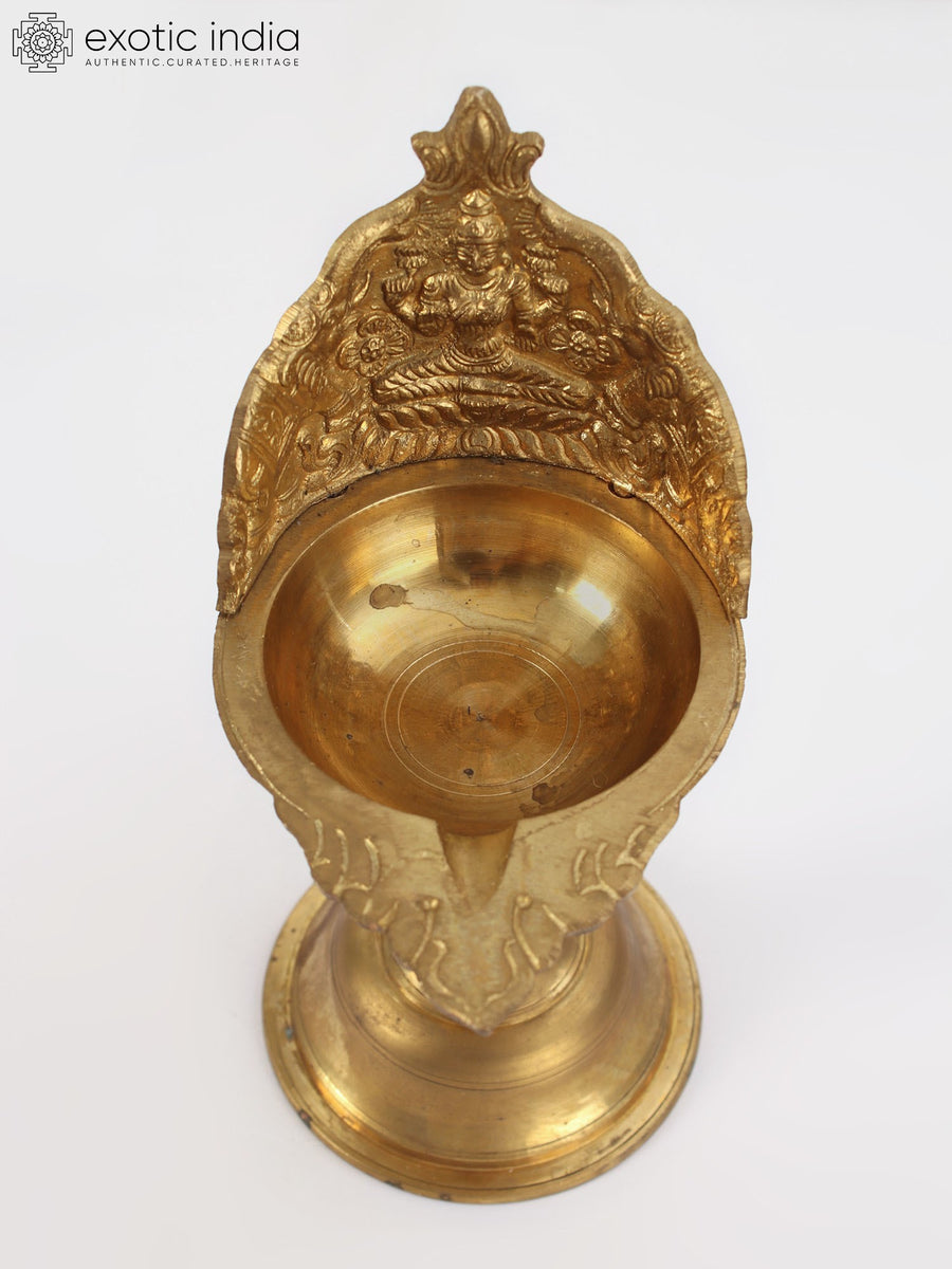 8" Goddess Lakshmi Brass Deepam Lamp for Pooja