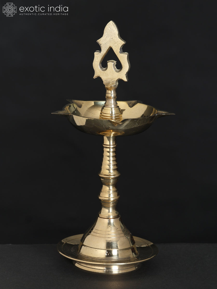 6" Brass Pooja Lamp Deepam with Leaf Top for Home Decor