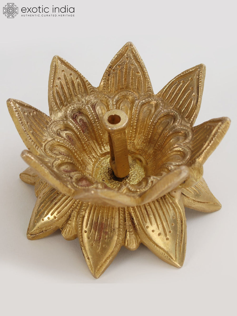 3" Small Lotus Brass Oil Lamp for Pooja