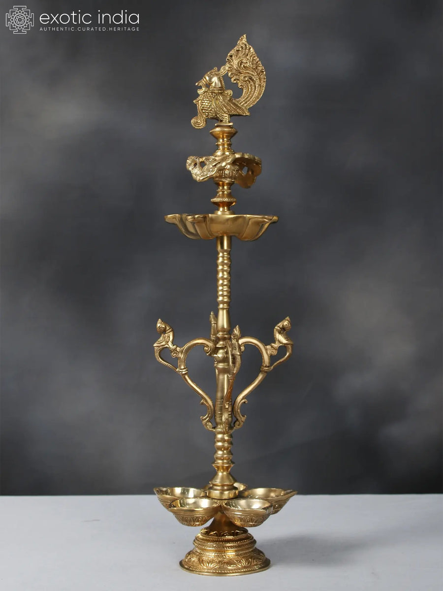 23" Brass Peacock Lamp (Annam) Handmade Home Decor