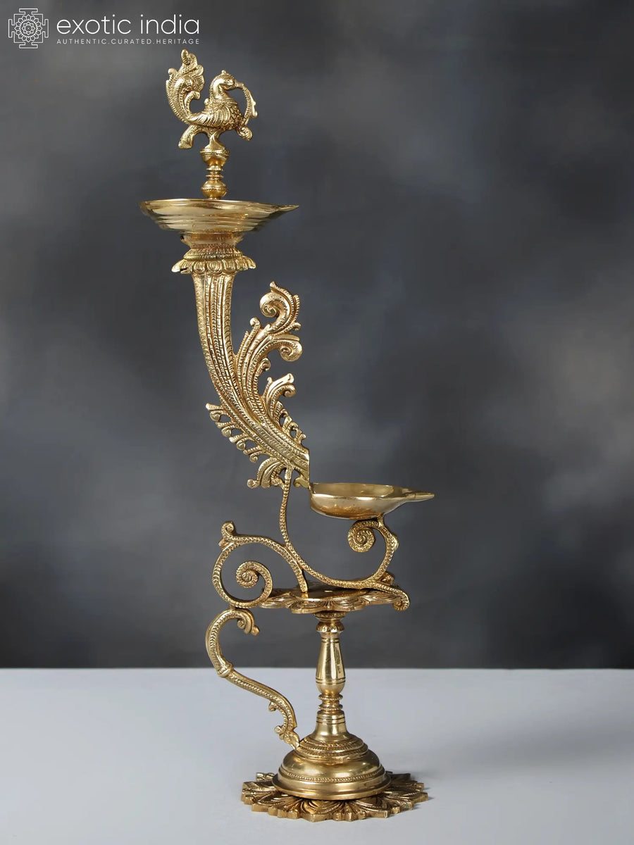 20" Designer Peacock Brass Lamp for Home Decor