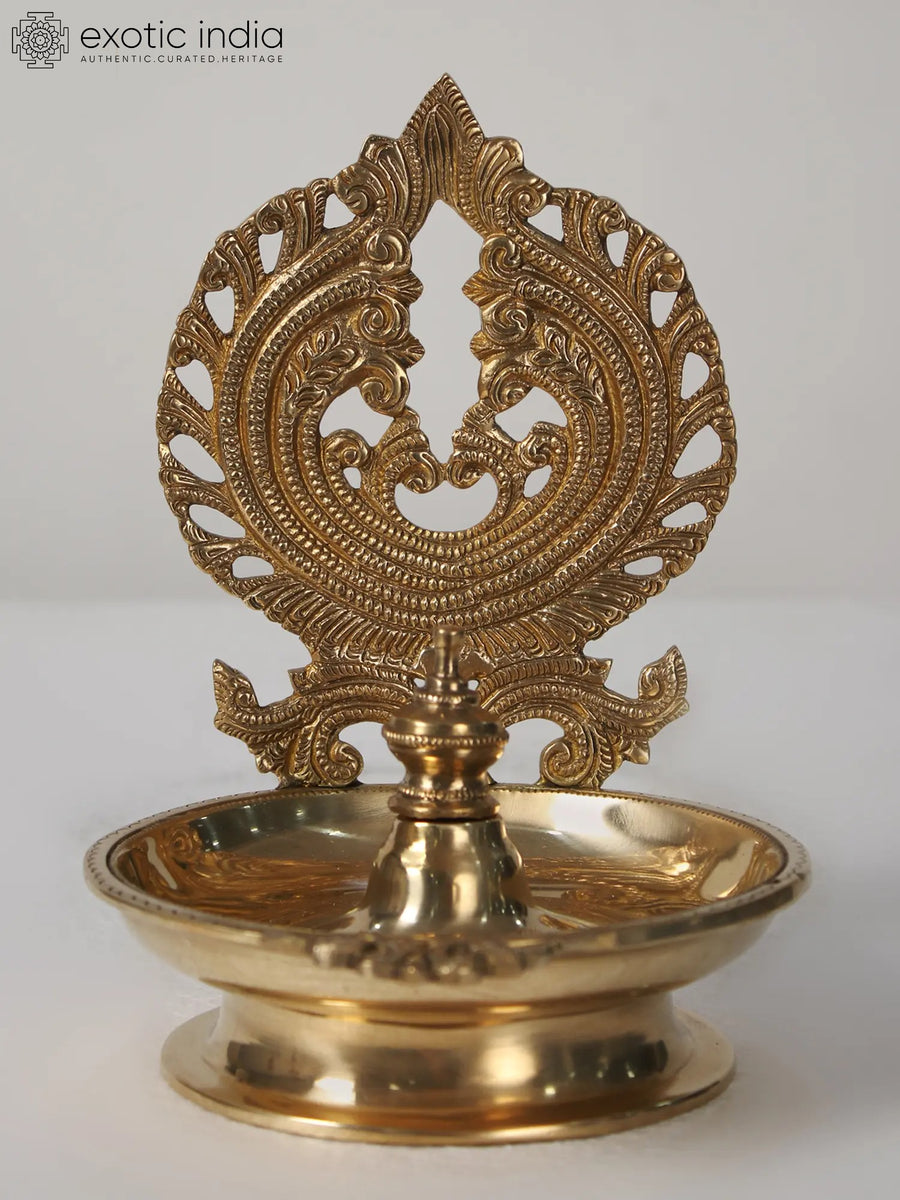 8" Brass Deepak Lamp with Jali Design for Pooja
