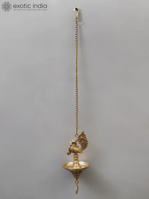 30" Brass Peacock Design Hanging Lamp for Home Decor