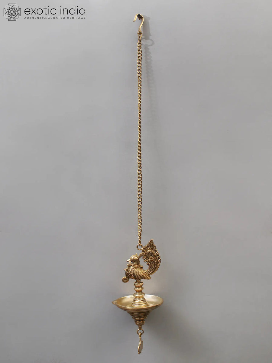 30" Brass Peacock Design Hanging Lamp for Home Decor