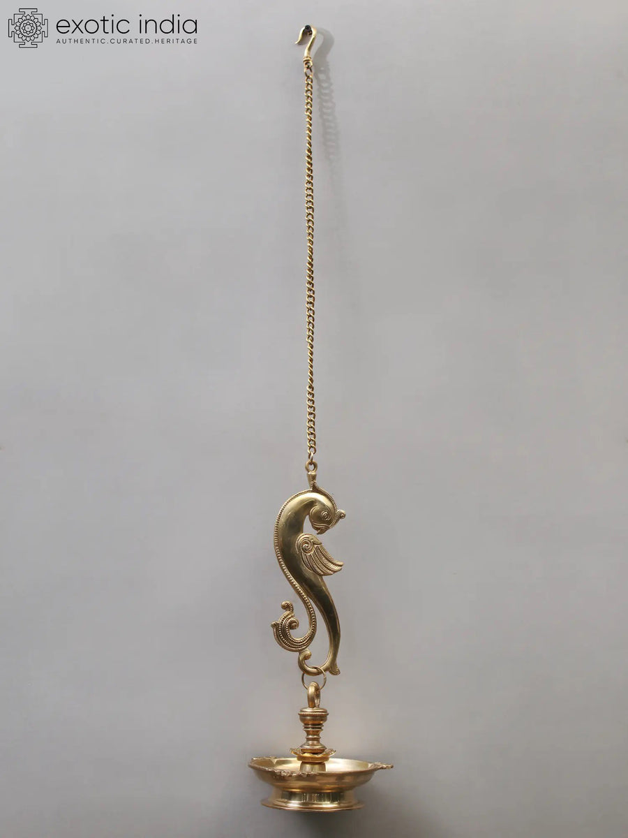 36" Brass Parrot Hanging Lamp Three Wick Oil Lamp
