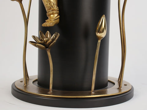 19" Brass Chaturbhuja Lord Ganesha Seated on Wooden Pedestal