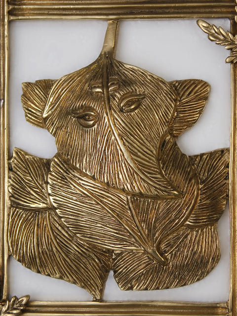 7" Brass Leaf Ganesha Wall Hanging