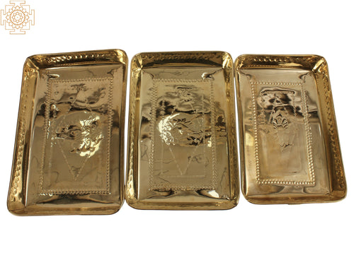 Brass Handmade Serving Tray Set of 3 for Home Decor