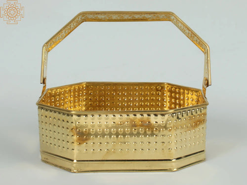 Brass Pooja Flower Basket With God Engraved Idol