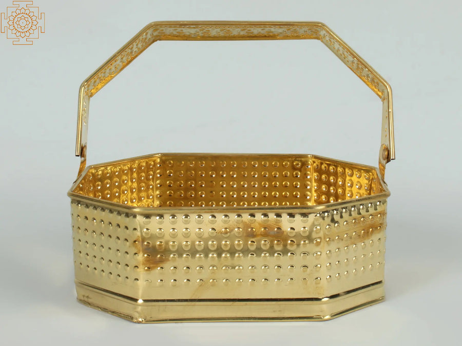Brass Pooja Flower Basket With God Engraved Idol