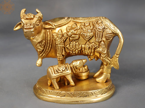4" Brass All Gods Inside Cow Vastu Statue