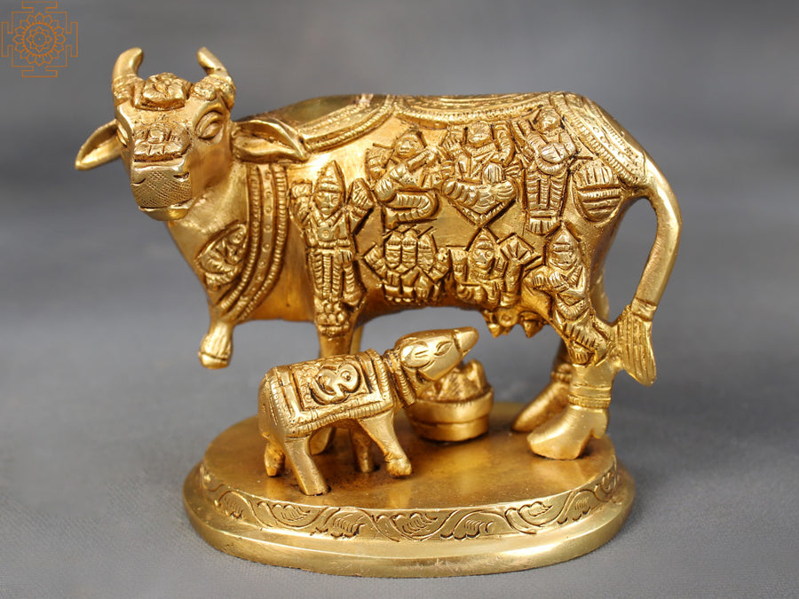 4" Brass All Gods Inside Cow Vastu Statue