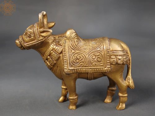 Brass Standing Nandi Statue for Home Decor