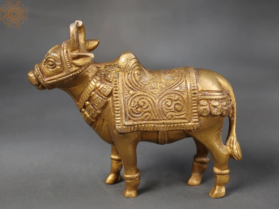 Brass Standing Nandi Statue for Home Decor