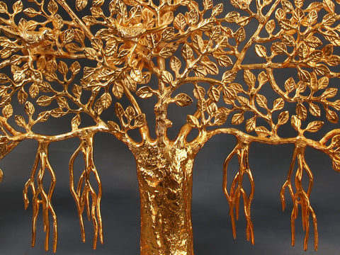 20" Gold Plated Banyan Tree With Birds | Brass