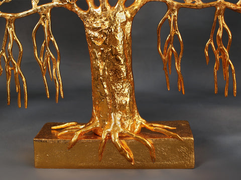 20" Gold Plated Banyan Tree With Birds | Brass