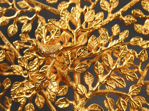 20" Gold Plated Banyan Tree With Birds | Brass