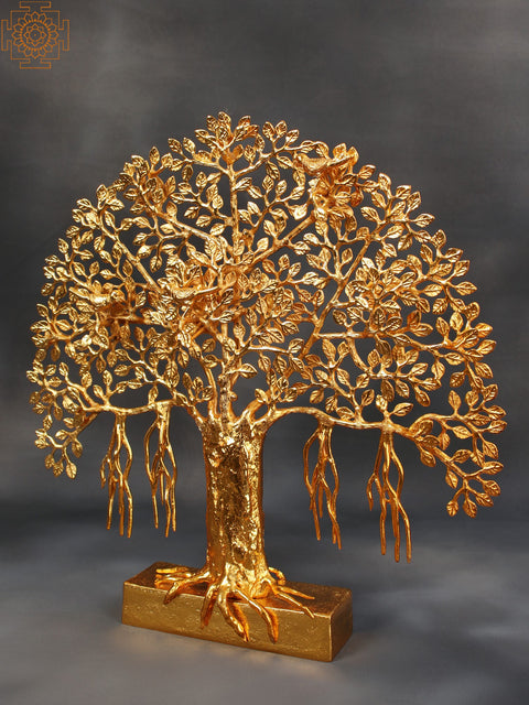 20" Gold Plated Banyan Tree With Birds | Brass